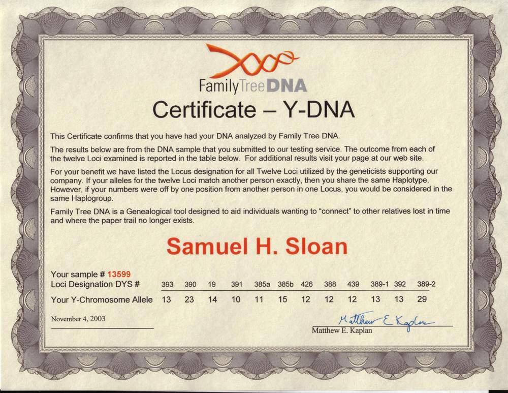 Sam Sloan Y-Chromosome Test Results